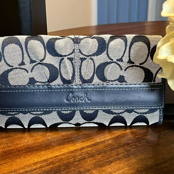 Vintage Coach Tri-Fold Signature Jacquard Wallet Black & Grey - Picture 2 of 7